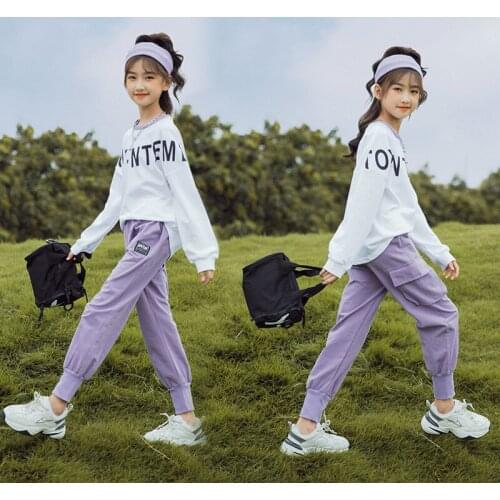 5 7 9 11 13 Year Childrens Sportswear Suit 2021 New Spring Autumn Cotton Casual Kids Girls O-Neck Letter Sweater Two-piece Suit