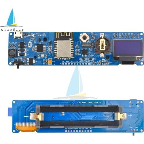 ESP8266 ESP-12F Wifi Clock Module Development Board 0.96 inch OLED Display 18650 Battery Holder Micro USB Automatic Programming
