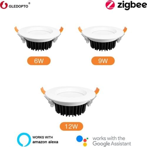 GLEDOPTO ZigBee Smart Downlight Led Spot Light 6/9/12W RGB+CCT Compatible Echo Plus Smartthings Alexa Google Home Voice Control