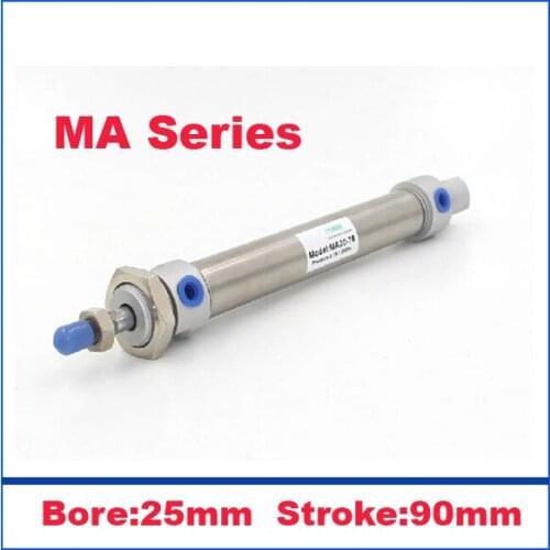 High quality double acting pneumatic small cylinders stainless steel 25mm bore 90mm stroke MA25-90 mini air cylinder
