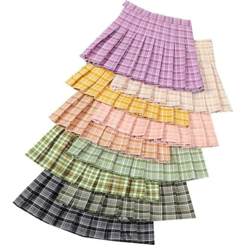 Plaid Skirt Lady Zipper High Waist Pleated Mini Skirts Summer Student Women Plaid Skirts Fashion Sweet Chic Womens Short Skirt