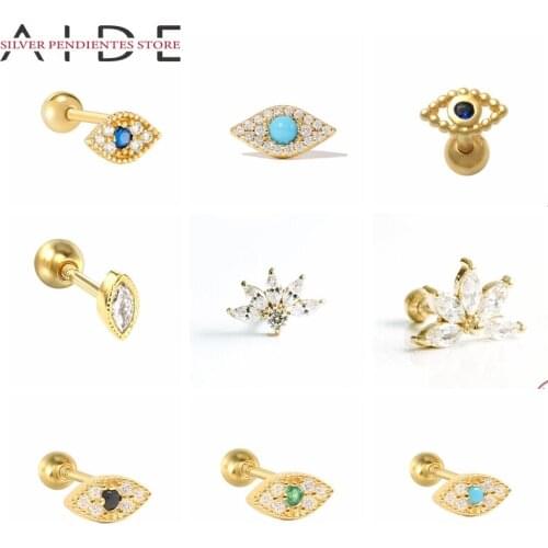 AIDE 1PCS Pendientes Plata 925 Sterling Silver Evil Eye Stud Earrings Women Pierced Cartilage Earrings Silver Jewelry Oorbellen