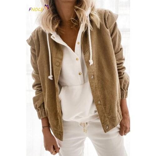FNOCE Solid Color Simplicity Coat Rib knit Urban Corduroy Cardigan Loose Long Sleeve Turn-down Collar Coat 2021 Autumn Winter