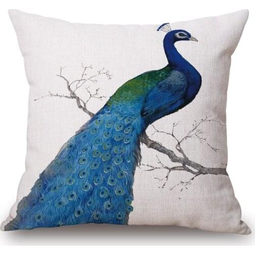 1piece Fashion INK Painting peacock Pattern Seat hug pillow cover Decorative Home Chair Throw Pillow Case Cotton Linen 45x45cm