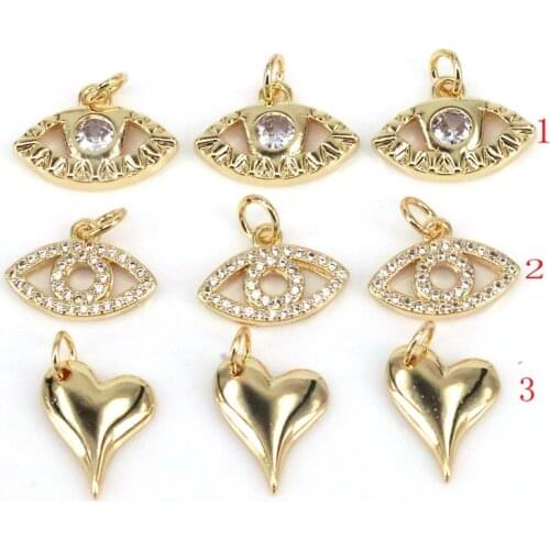 10Pcs Gold Filled Heart/Eye Cz Charms Pendant For Women Vintage Necklace Bracelet Earring Jewelry Making Accessories