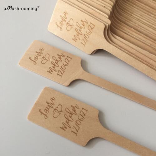 100pcs Vintage Wood Sticks with Bride Groom Name and Wedding Date Engraved Bridal Shower Party Favors Buffet Table Decorations