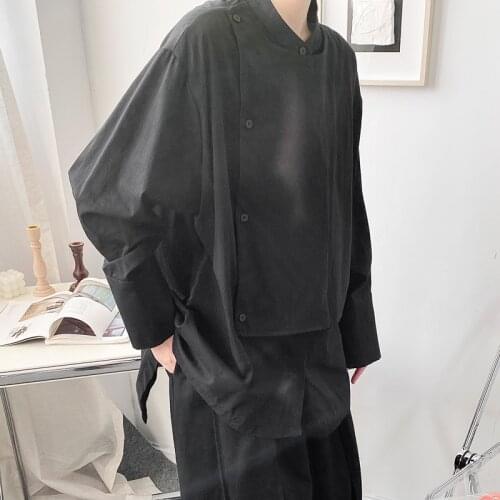 3021 Spring Korean style Unique asymmetry design shirts men casual loose irregular shirts for men,size S-XL