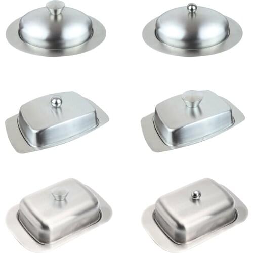 304 Stainless Steel Butter Dish Box Container Cheese Server Storage Keeper Tray with Lid Cheese Box Crisper Kitchen Dinnerware