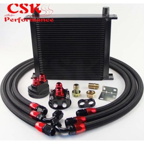 34 Row 248mm AN10 Universal Engine Transmission Oil Cooler British Type + Filter Adapter Kit Blue/Black