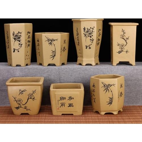 Purple Sand Flowerpot Small Section Mud Square Hexagonal Asparagus Orchid Succulent Old Pile Potted Gardening Desktop Bonsai