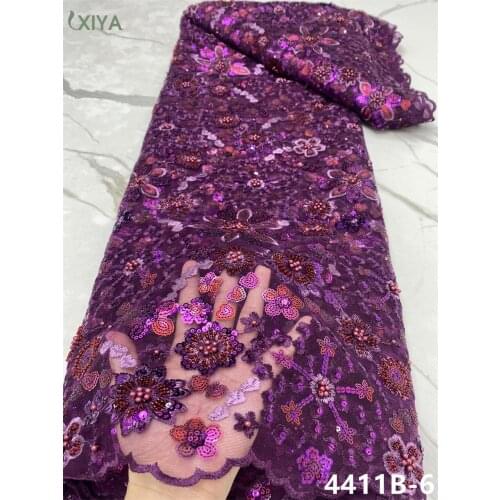 Purple African Sequin Net Lace Fabric with Beads Best Quality French Mesh Tulle Laces Fabrics for Nigeria Sequence Lace APW4411B