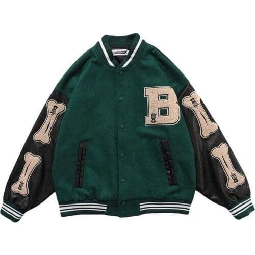 2020SS Hip Hop Furry Bone Patchwork Color Block Jackets Mens Harajuku Streetwear Bomber Jacket Men Baseball Coats Unisex