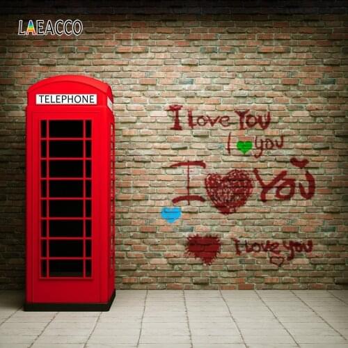 Laeacco Brick Wall Graffiti Red Telephone Booth Photography Backdrops Grunge Portrait Backgrounds Baby Portrait Photophone Props