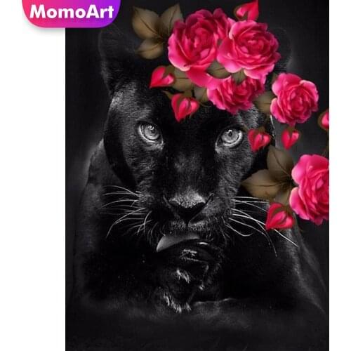 MomoArt 5D Diamond Painting Leopard Needlework Diamond Mosaic Rose Full Square Embroidery Flower Cross Stitch Kits Home Decor