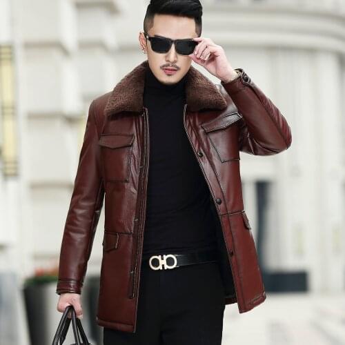 Real Leather Jacket Men Cow Leather Jacket Lamb Fur Collar Duck Down Winter Coat Mens Leather Jacket Casaco MA7211NR90 YY1143
