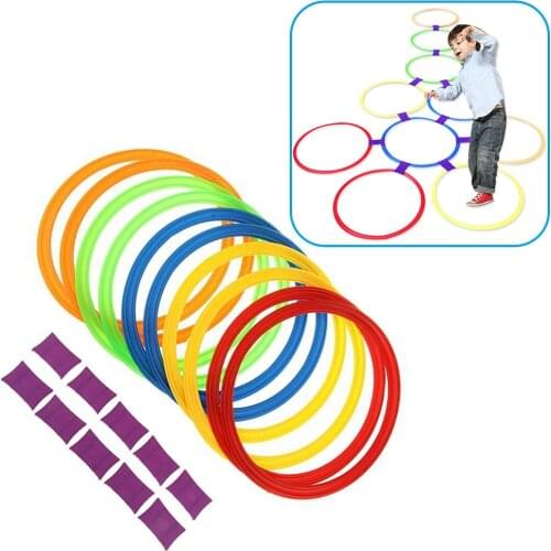 Outdoor Kids Funny Toys Lattice Jump Ring Set Game with 10 Hoops 10 Connectors for Park Play Boys Girls