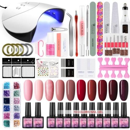 Nail Set UV LED Lamp Dryer With COSCELIA Nail Gel Polish Kit Soak Off Manicure Set Gel Nail Polish For Nail Art Tools