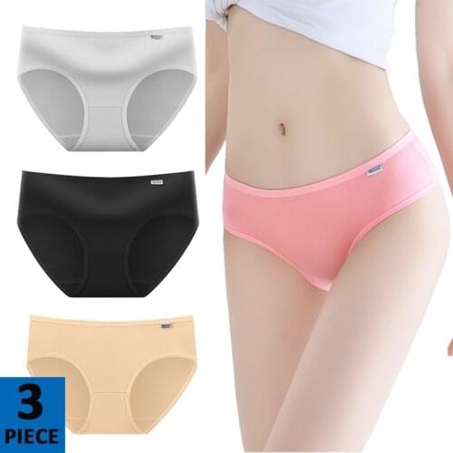 3Pcs Cotton Underwear Womens Sexy Panties Girls Briefs Plus Size Comfortable Underpants Solid Color Underwear Female Intimates