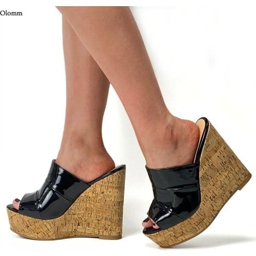 Olomm 2020 New Women Platform Slingback Sandals Sexy Wedges High Heels Sandals Open Toe Blue Party Shoes Women US Plus Size 5-20