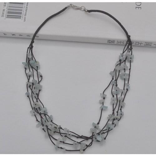Aquamarin e Ston e Chip Beads Necklace 19 Inch Jewelry For Gift F043