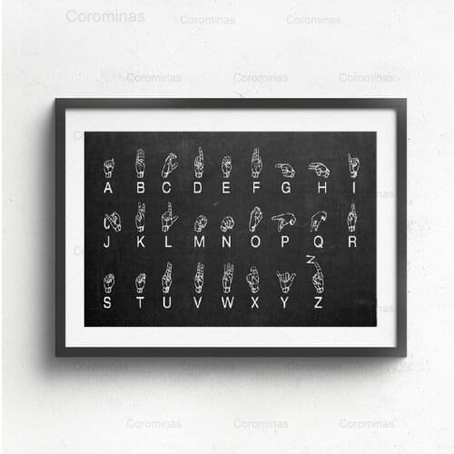 Sign Language Posters and Prints Vintage Nursery Decor Alphabet Inspirational Wall Art Canvas Painting Picture Home Decoration