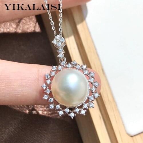 YIKALAISI 925 Sterling Silver Necklaces Jewelry For Women 11-12mm Oblate Natural Freshwater Pearl Pendants Wholesales