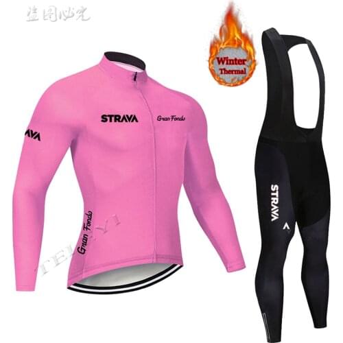 Pink Cycling Jersey Long Sleeve Set Women MEN Winter Cycling Clothing Fashion Road Bike Warm Shirt Winter Thermal Fleece
