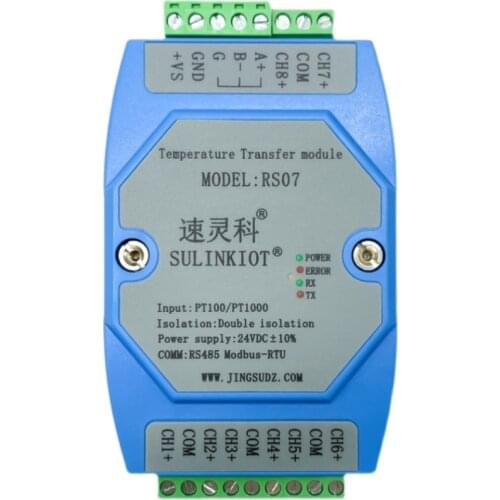 RS07 8-channel PT100/PT1000 Thermal Resistance Temperature Transmitter Isolated Acquisition Module RS485 Communication