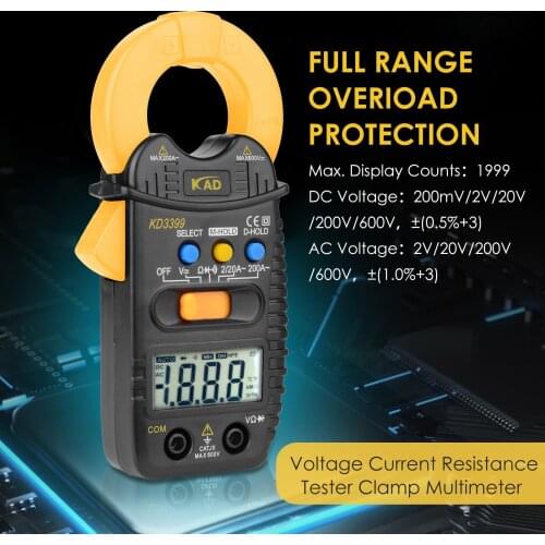 LCD Full Display Voltage Current Resistance Tester 1.5V Clamp Multimeter CAT III 600V Auto Range KD3399 Clamp Multimeters
