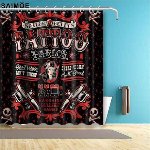 Vintage Punk Style Tattoo Pirate Sailor Skull Funny Theme Fabric Tattoo Shower Curtain