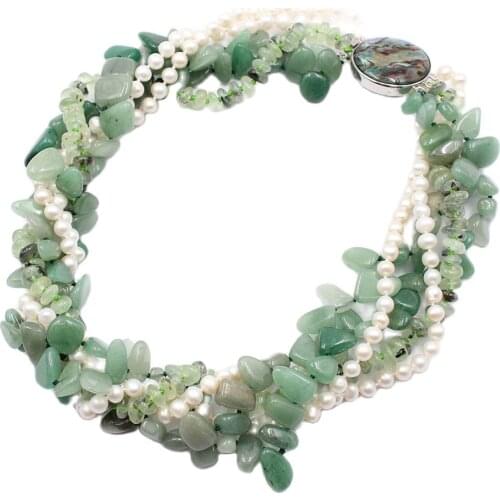 GuaiGuai Jewelry Natural Stone Green Aventurines Top-drilled Fancy Jades Prehnites White Pearl Necklace For Women
