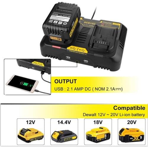 Li-Ion Battery Charger 4.5A Max for Dewalt 10.8V 12V 14.4V 18V 20V 60V DCB105 DCB101 DCB102 DCB112 DCB205 with Dual USB port