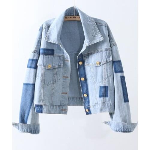 Spring Women Short Denim Jacket 2021 New Female Patchwork Jean Coat Letter Embroidery Fashion Loose All-match Outerwear y1008