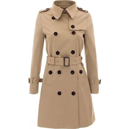 2021 New Spring and Autumn Long Windbreaker Womens Double Breasted Classic Tie Waist Brand Good Quality