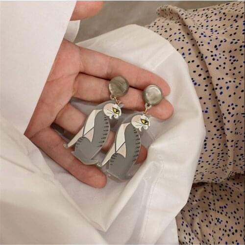 AOMU New Fashion Korean Retro Acrylic Color Gray Cat Earrings Geometric Cute Cartoons Cat Drop Earrings for Women Jewelry Gifts