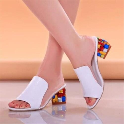 Women Fashion Summer Crystal Sandals Rhinestone Heels Open Toe Shoes Woman Colorful Ladies Beach Flip Flops Slides