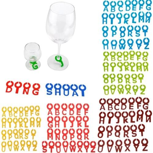 130Pcs Multicolor Alphabet Wine Glass Marker Silicone Creative Coffee Tea Wine Glass Recognizer Label Barware Wine Glass Charms