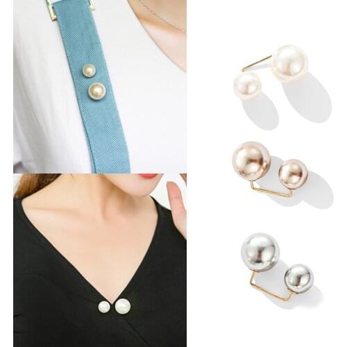 3Pcs Double Pearl Fixed Brooches Simple Women Jewelry Cardigan Clip Pins Scarf Shawl Buckle