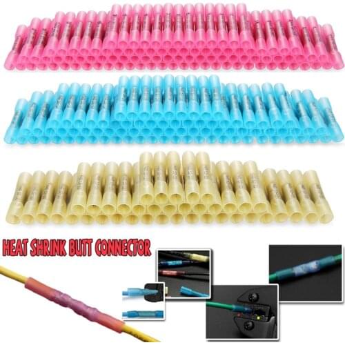 300PCS Waterproof Heat Shrink Crimp Terminals Insulated Butt Electrical Splice Wire Butt Connectors Red Blue Yellow