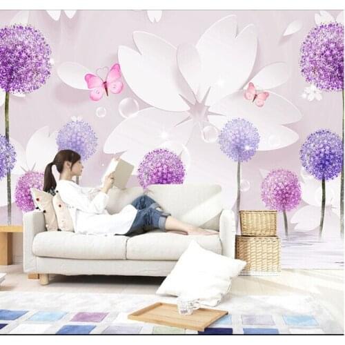 Custom 3D wallpaper, romantic dandelion and floral murals for the living room bedroom TV background wall vinyl papel de pared