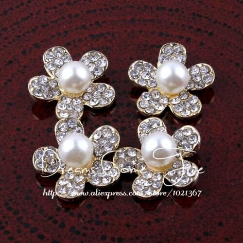 50pcs/lot 15MM 2Color Cute Pearl Metal Buttons For Garmnet Accessories Boutique Flower Rhinestone Pearl Button For Wedding Dress