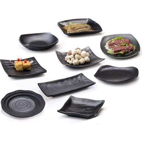 A5 Porcelain-like Black Frosted Vegetable Sushi Sashimi Cold Irregular Plate Hotpot Meat Plate Creative Snack Plate