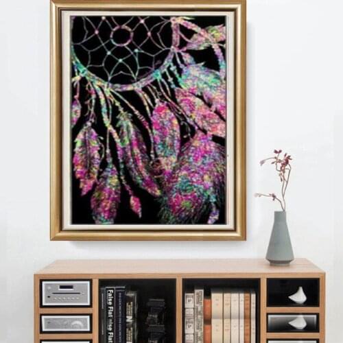 DIY 5D Diamond Painting Catchers Black Bottom Feather Cross Stitch Diamond Embroidery Patterns Diamond Mosaic Decoration 30x40