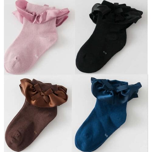 Bow satin lace socks girls Boneless hand sewing Big princess lace sock booties girls Princess sock satin lace bow style