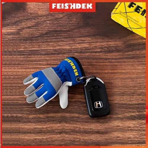 Genuine Leather Keychain Reflective Car Motorcycle Key Chain for Men Women with Suede Handmade Gift Accessories Glove Keychains