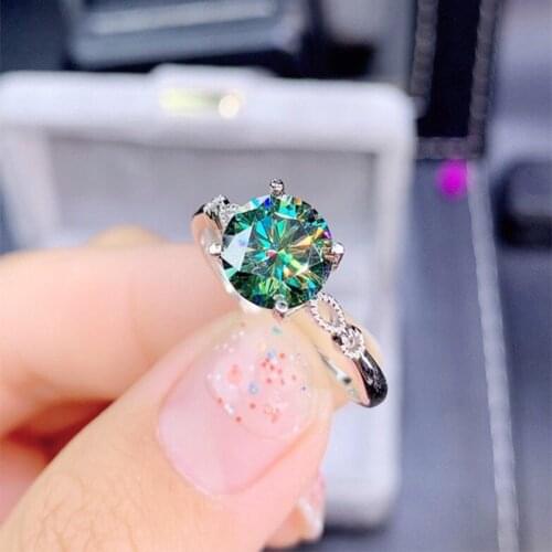 2 Carats 8mm Silver Crystal Gemstone Diamonds Moissanite Women Wedding Rings Resizable Finger Open Ring Engagement Party Jewelry