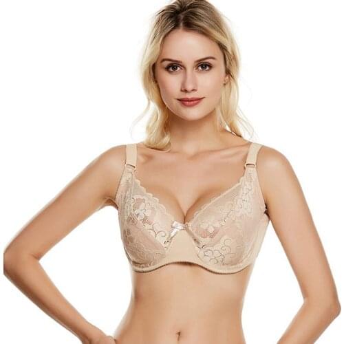 Bras for Women Sexy Lace Bra Plus Size Underwired Gather Adjustment Ladies Embroidery Underwear BH Top C D DD E F Cup