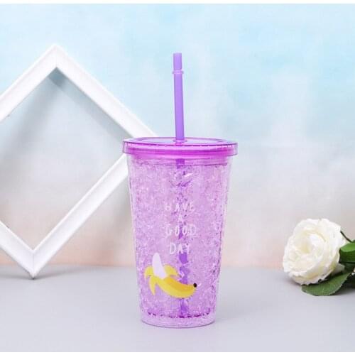 Watermelon Crushed Ice Cup Net Red Girl Heart Cute Straw Cup Man Capacity Plastic Water Cup Double Cooling Cup Double