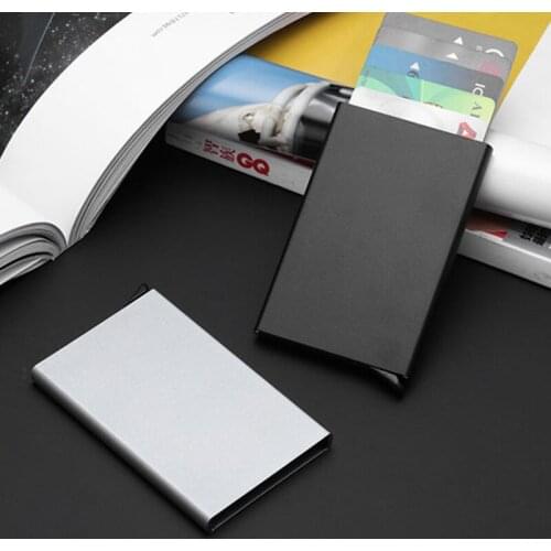 Black Automatic Pop Up Aluminium alloy Card Box Case Business Card Holder Men Metal Credit Passport Card Bag ID Card Rfid Wallet