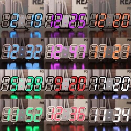 3D LED Digital Alarm Clock Glowing Night Mode Brightness Adjustable Electronic Wall Hanging Table Clock 24/12 Hour Display